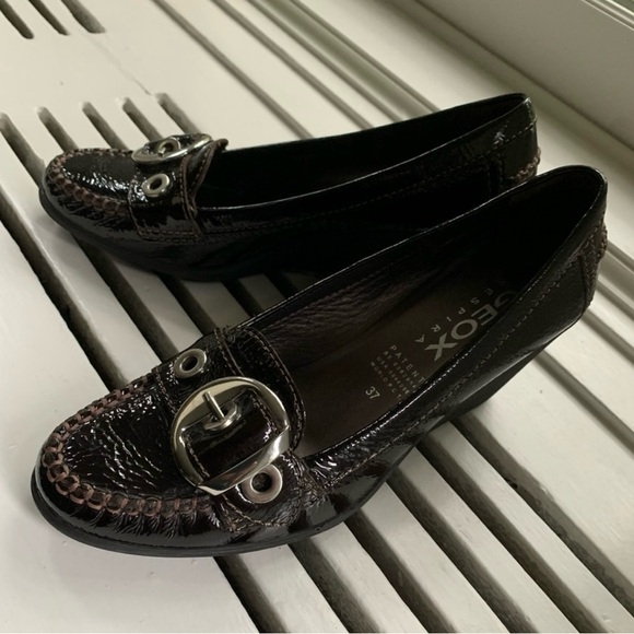 Geox woman’s shoes dolly patent leather wedge 3” heel beautiful burgundy - Picture 1 of 5